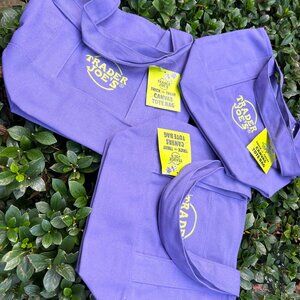 LOT OF 3 SUMMER LAVENDER PURPLE TRADER JOE CANVAS TOTE BAGS
